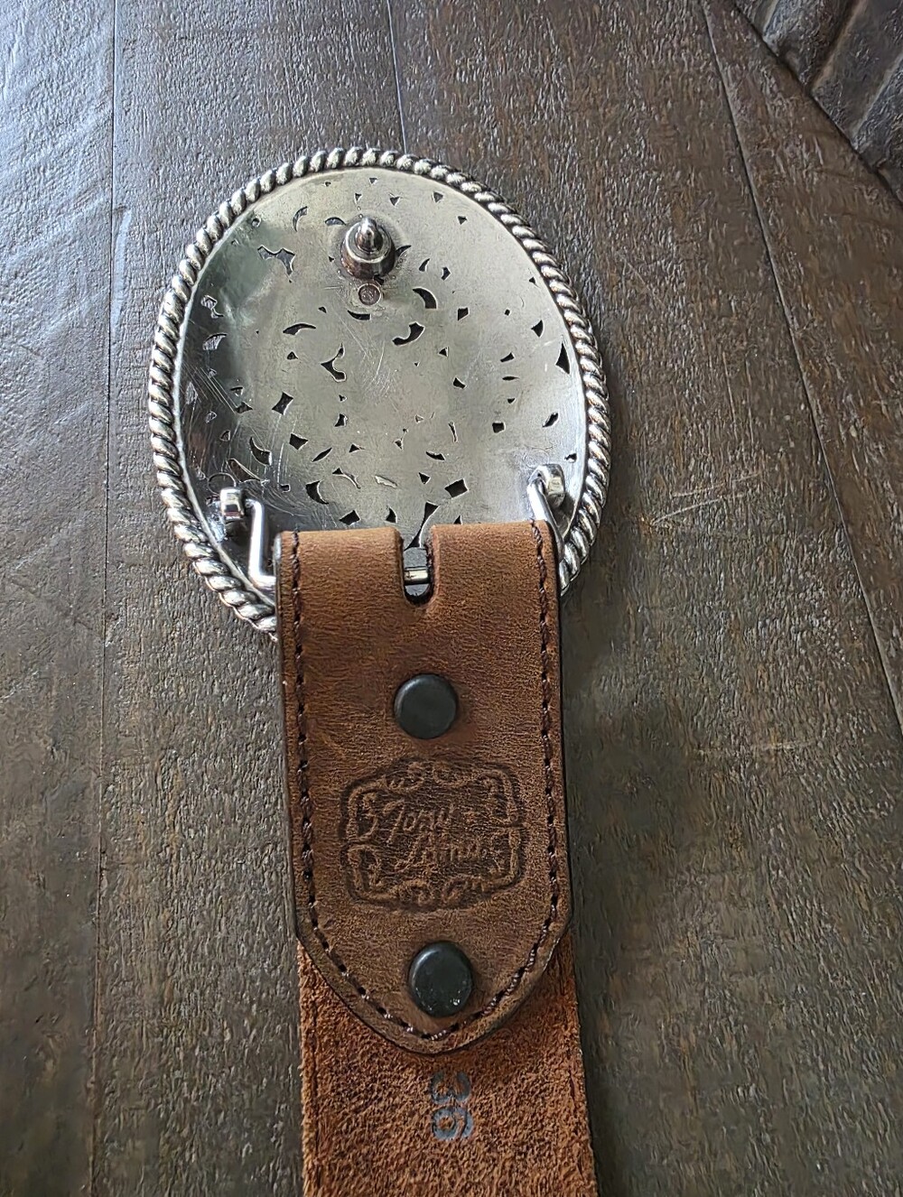 Tony Lama Tooled Leather Western Belt Removable Buckle Size 36 - Picture 8 of 8